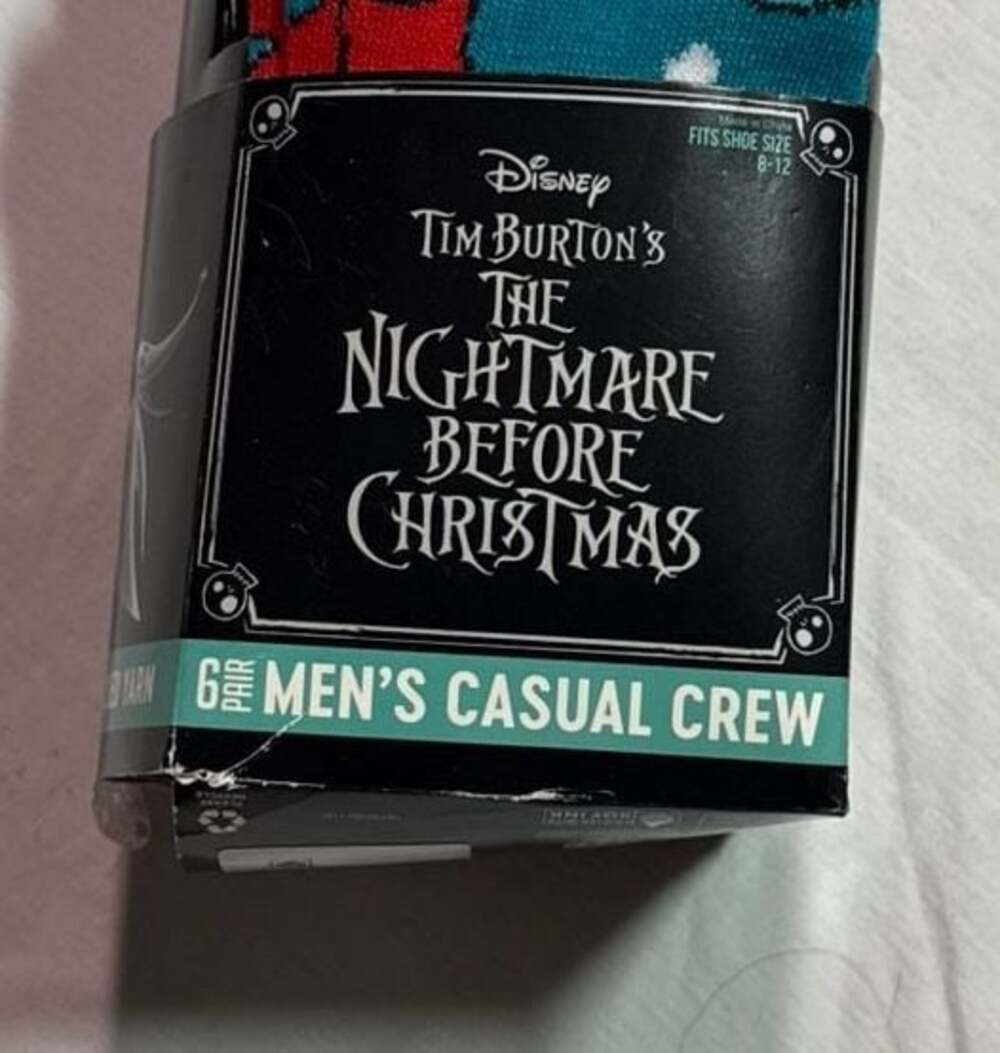 Disney Tim Burtons The Nightmare Before Christmas 6 Pairs Casual Crew Socks 8-12